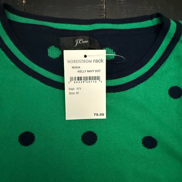 J. Crew Green and Black Crewneck Sweater with Polka Dots - Picture 2 of 5
